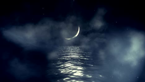 ocean and crescent moon on a starring night in seamless loop