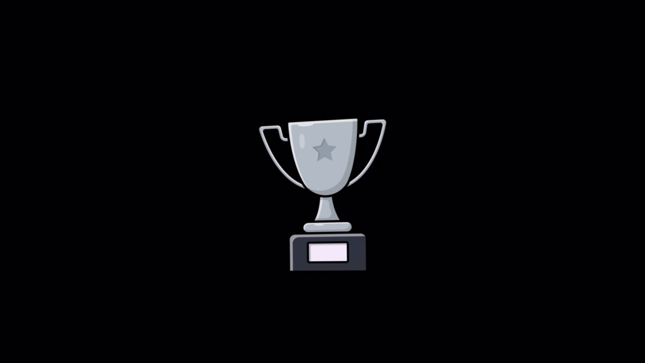 Animated Silver Trophy with Star Wiggling on Black Background