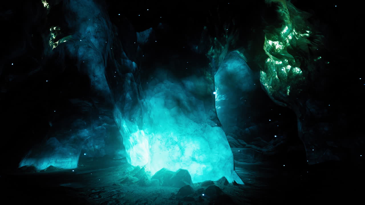 Glowing Blue and Green Crystal Cave