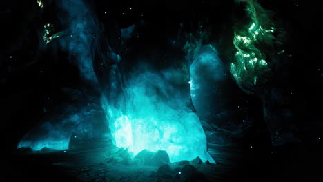 glowing blue and green crystal cave