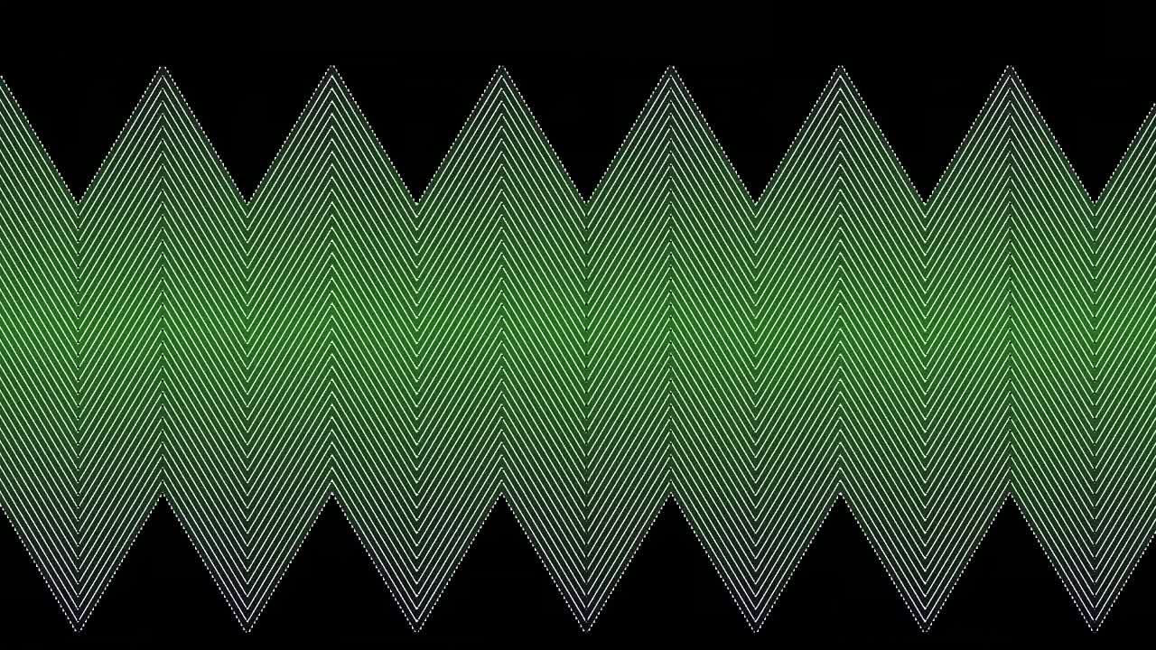 Animation of thin green parallel zigzag lines slowly scrolling over black background