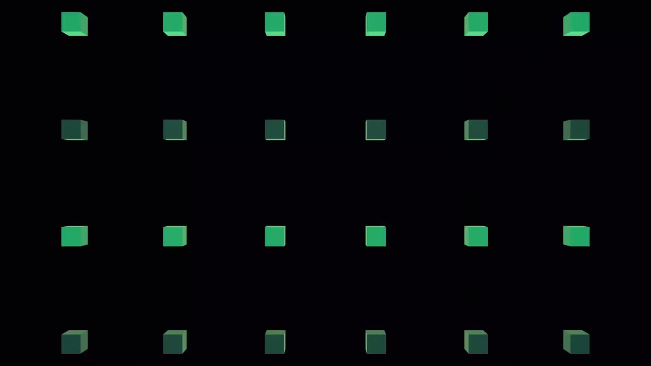 녹색 배경에 반이는 큐브의 애니메이션
