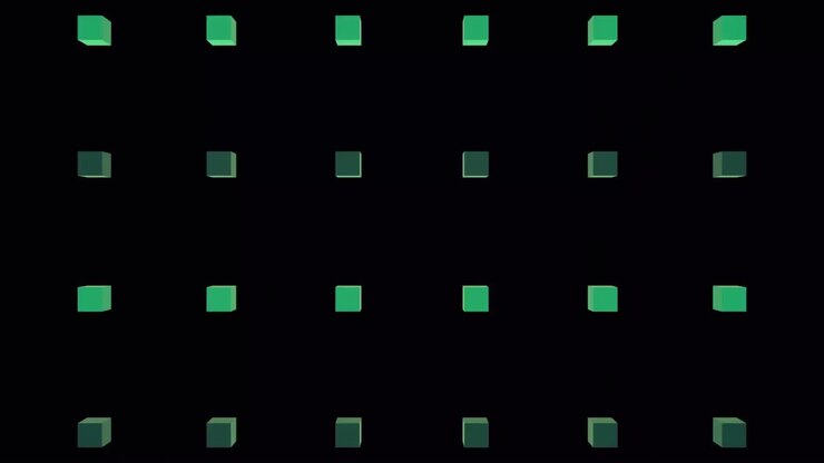 Animation of cubes over sparkles on green background