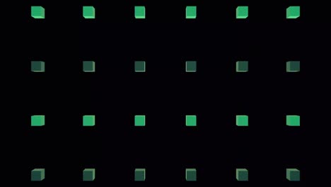 animación de cubos sobre chispas en fondo verde.