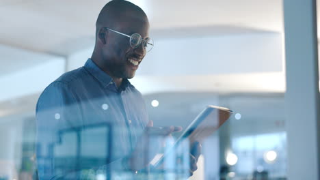 networking, happy and black man in office