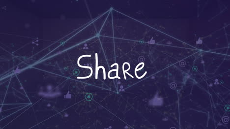 animation of share text over network of connections on black background