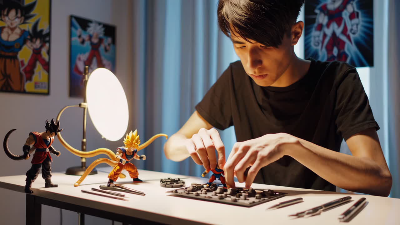 Young Adult Working on Dragon Ball Z Figures