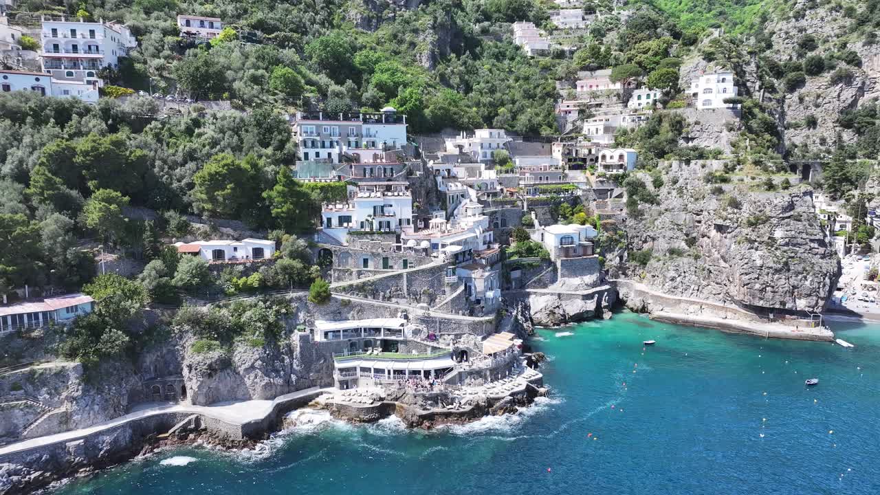 Amalfi Coast At Praiano In Salerno Italy. Beach Landscape. Tourism Landmark. Amalfi Coast At Praiano In Salerno Italy. Gulf Of Salerno Skyline. Coastal Cityscape. Mediterranean Sea.