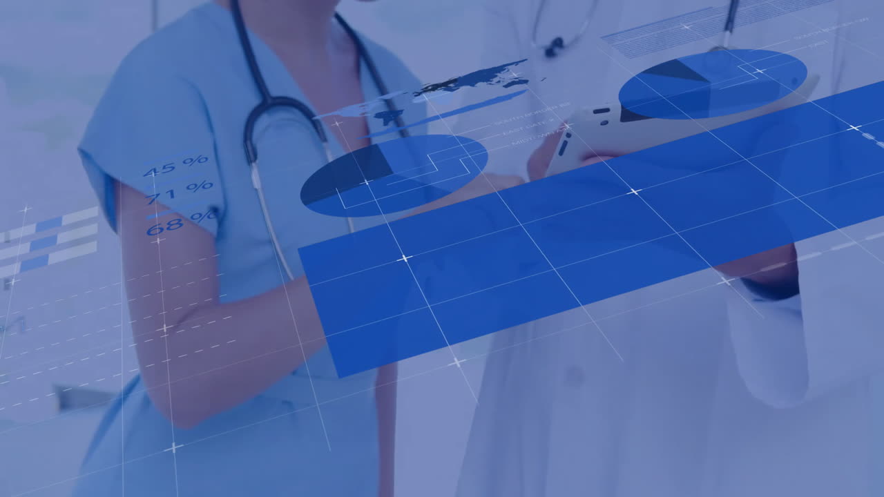 animación del procesamiento de datos financieros sobre diversos médicos