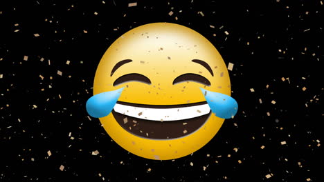 animation of happy emoji icon over falling confetti on black background