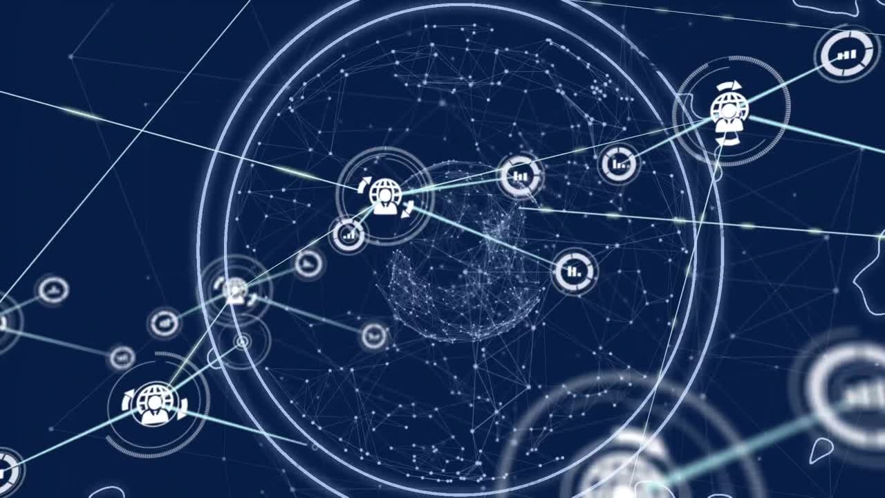 전 세계에 있는 아이콘과 연결된 네트워크의 애니메이션