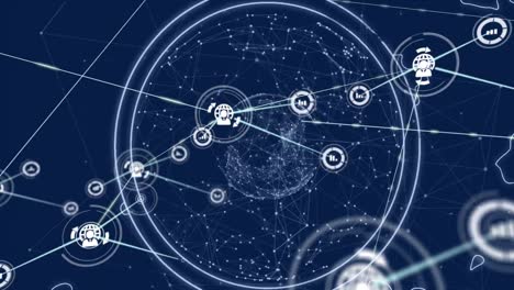 animación de la red de conexiones con iconos en todo el mundo