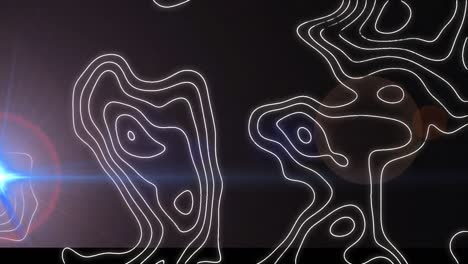 animación de líneas de mapas topográficos en movimiento y luz brillante sobre fondo azul