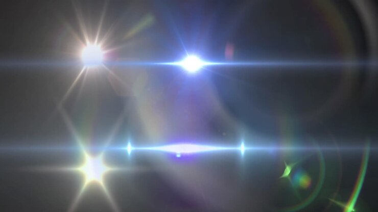 Animazione di un faro con bagliore dell'obiettivo e raggi di luce che si muovono su sfondo scuro