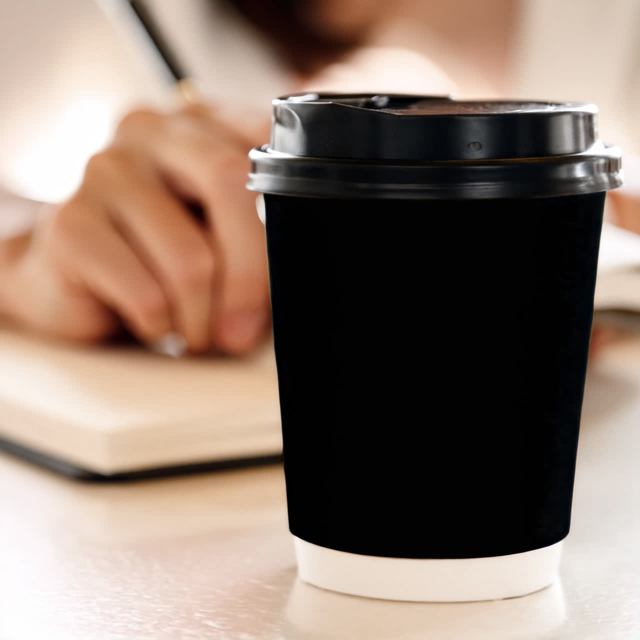 Take out paper coffee cup live mockup animated overlay, transparent 4K video, alpha channel, ProRes