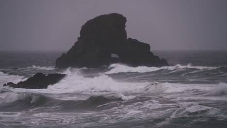 rough seas against the rocks on the oregon coast near where the goonies was filmed