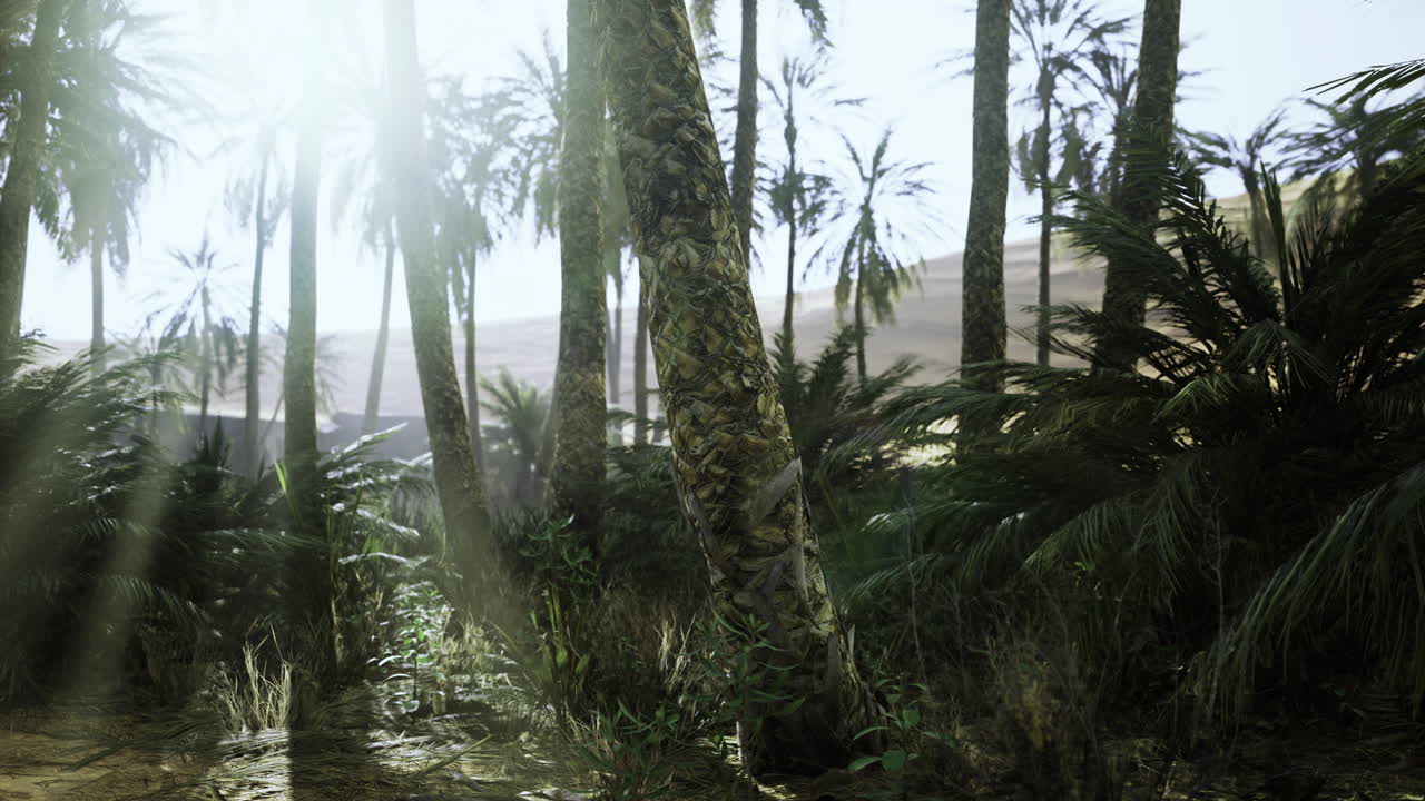 Sunlight filtering through a lush tropical forest in the afternoon