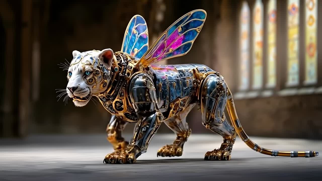 A white tiger with a butterfly wings on its back