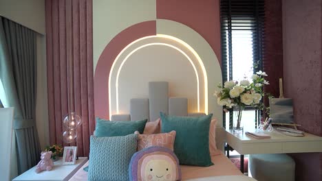 fully furnished pink and cute bedroom interior design