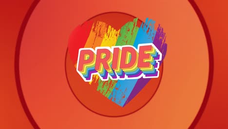 animación del orgullo y el corazón del arco iris sobre círculos naranjas