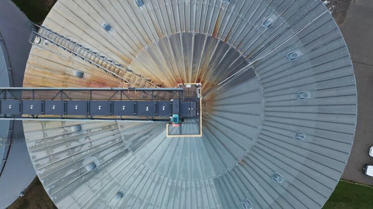 Aerial View of Grain Silos