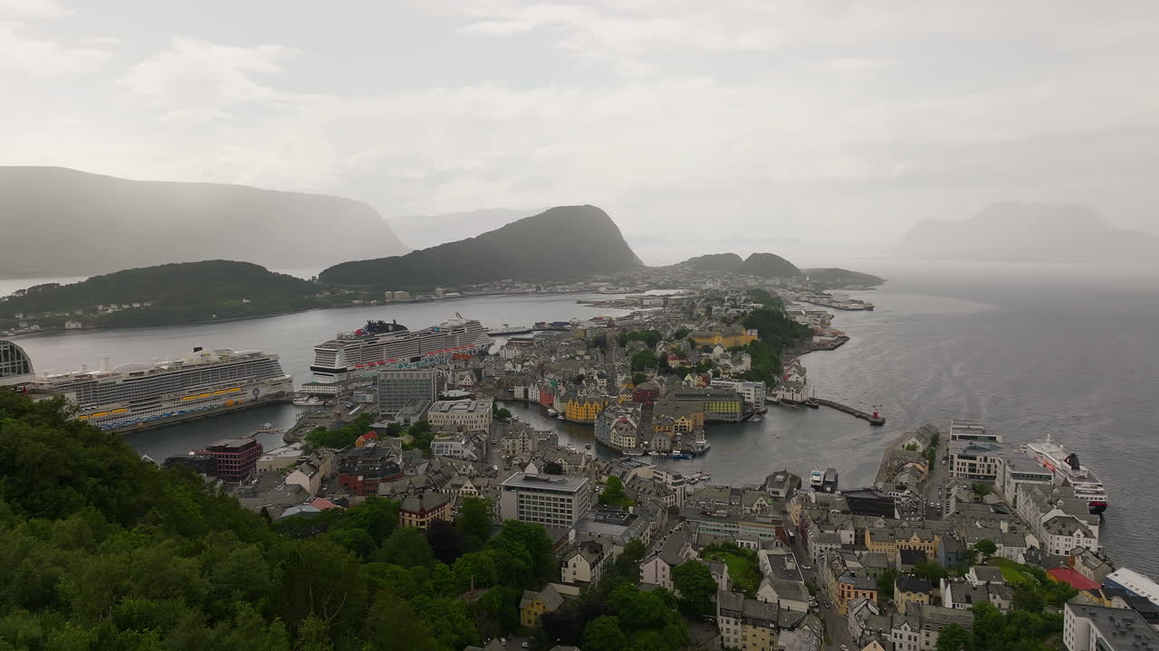 Misty morning in the municipality of &Aring;lesund, Norway