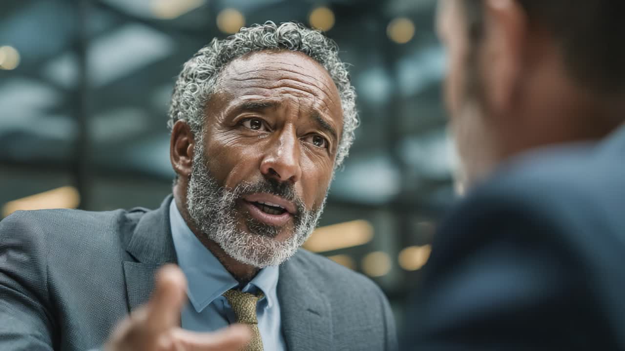 Intense Business Discussion Between Professionals Captured in Resolute Frames, Highlighting Important Conversations in Corporate Environments