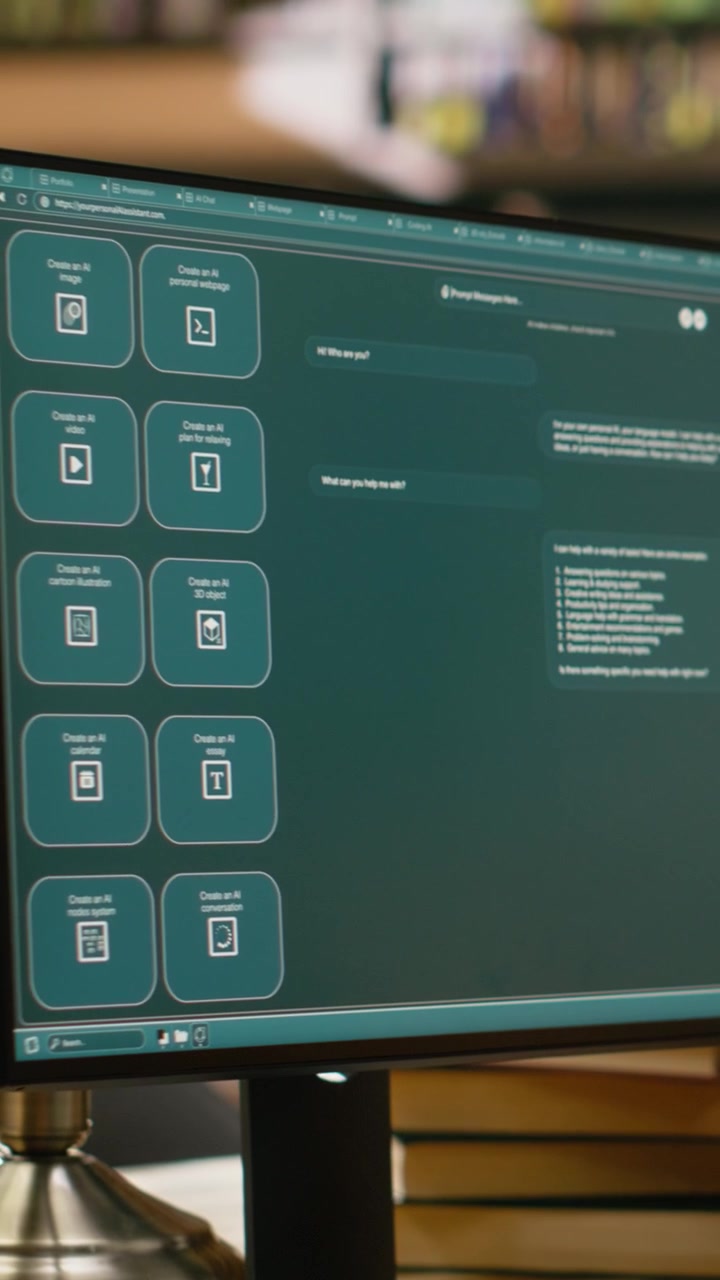 Vertical Video Young Adult Studying Glowing Ai Brain Interface On Desktop Monitor