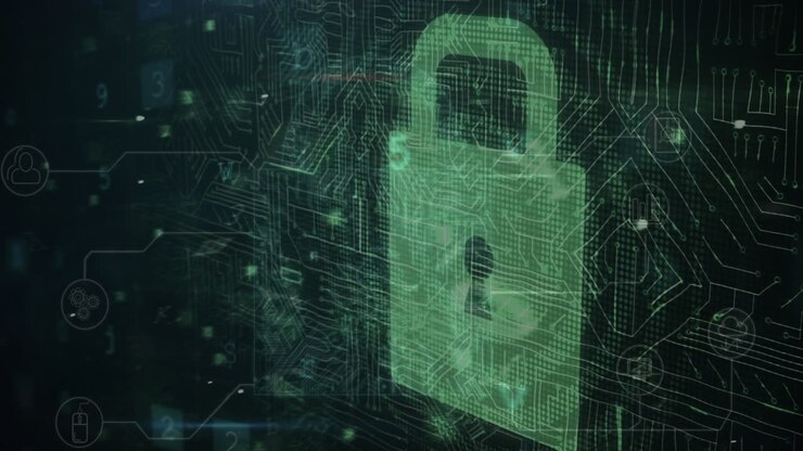 Animation of changing numbers and letters over online security padlock