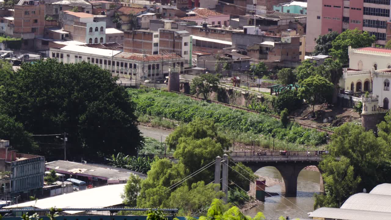 View of the river running through the capital city of Honduras, Tegucigalpa. Latin American poverty.