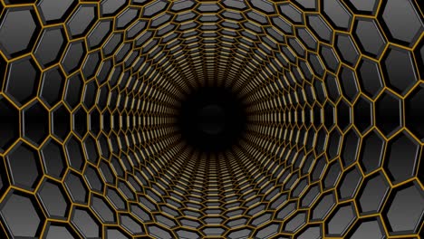 los hexágonos negros y amarillos en malla infinito zoom de giro del túnel.