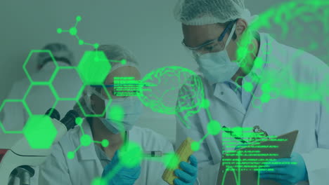 animación del procesamiento de datos científicos sobre diversos científicos en el laboratorio