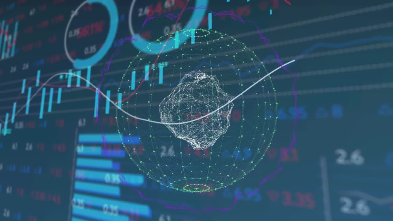 통계 및 증권 시장 데이터 처리에 대한 연결 네트워크의 지구의 애니메이션