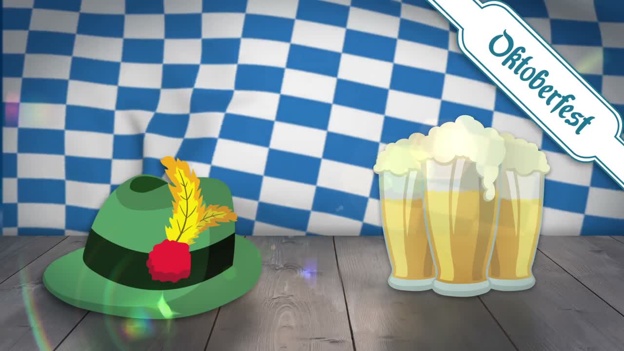 나무판에 있는 맥주 잔과 모자를 디지털로 생성했습니다.