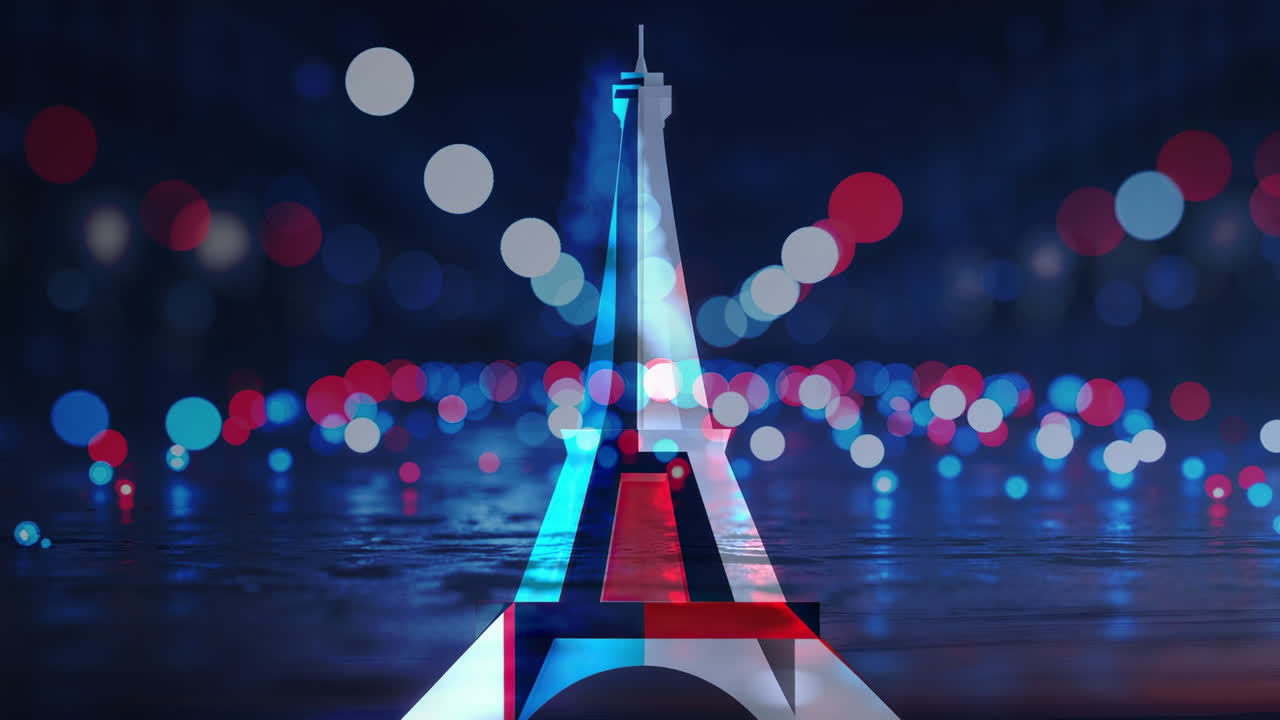 Abstract Eiffel Tower Silhouette at Night with Bokeh Lights