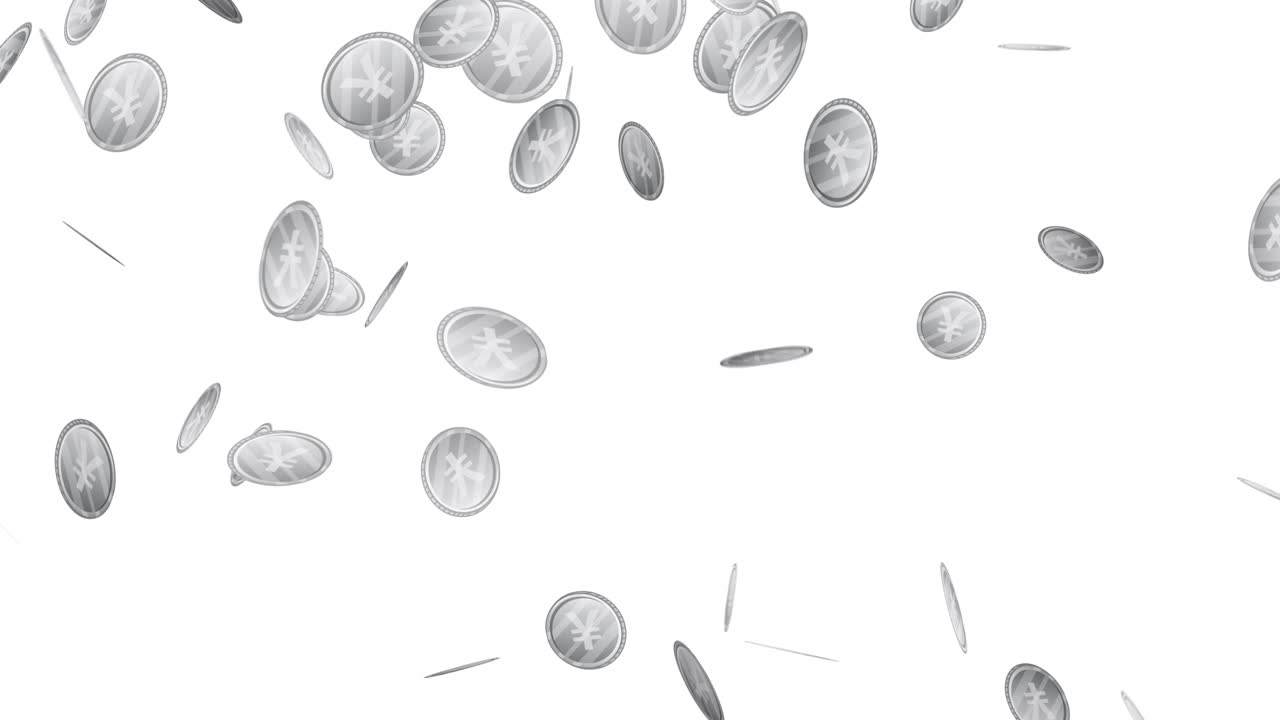 monedas de plata cayendo contra un fondo blanco