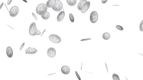 silver coins falling against a white background