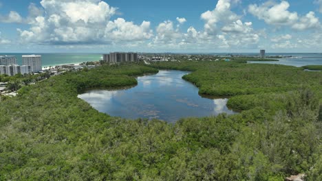 drone view of a lagoon near the gulf of mexico