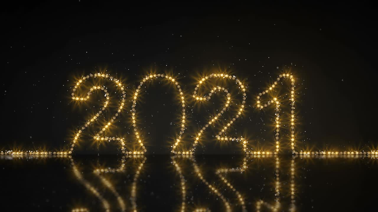 2021 texto hecho de luces de cuerda amarilla animación de bucle sin costuras de renderizado 3d