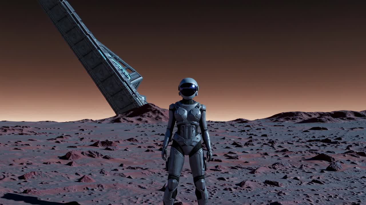 Astronaut on Mars Exploring Alien Ruins