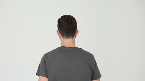 Man in Gray T-shirt from the Back