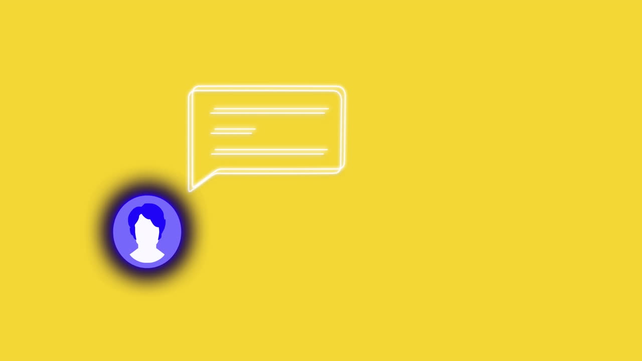 animación del icono del perfil con burbuja de habla sobre fondo amarillo