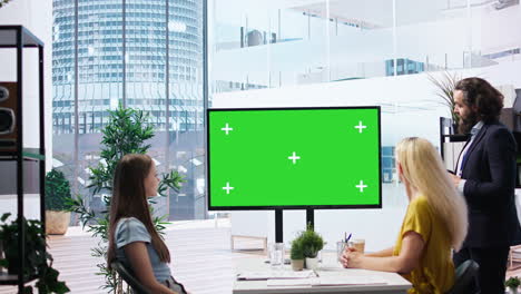 Financial-adviser-doing-presentation-on-green-screen