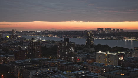 nyc new york aerial v258 flyover washington heights residential area in upper manhattan overlooking at edgewater new jersey across hudson river at sunset dusk - shot with inspire 3 8k - september 2023