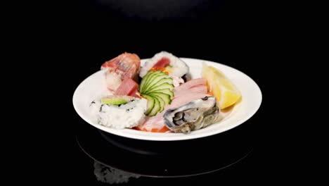 rotating sushi plate showcasing various selections