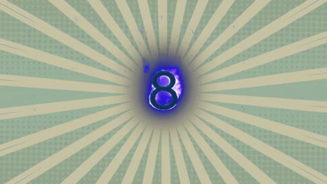 digital animation of blue flame effect over number eight against radial rays on green background