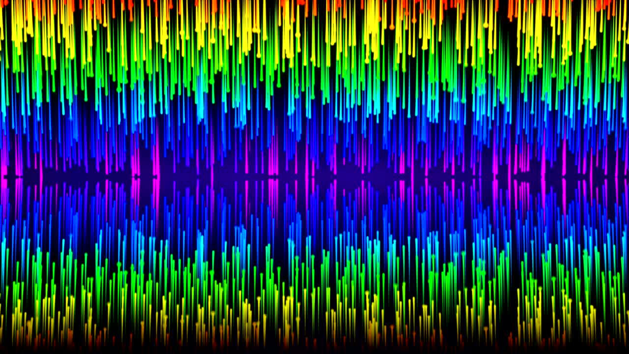 una animación abstracta generada por computadora de estrellas caída que caen al centro formando una línea brillante