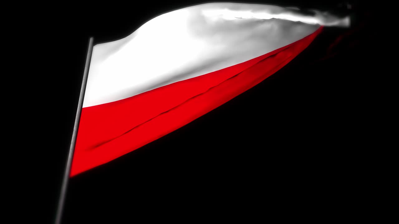 폴란드 발, 파란 발의 현실적인 3d 애니메이션, 바람에 파란 폴란드 국기, 폴란드의 국기, 시엄리스 루프 애니메이션, 4k 고품질, 3d 렌더링