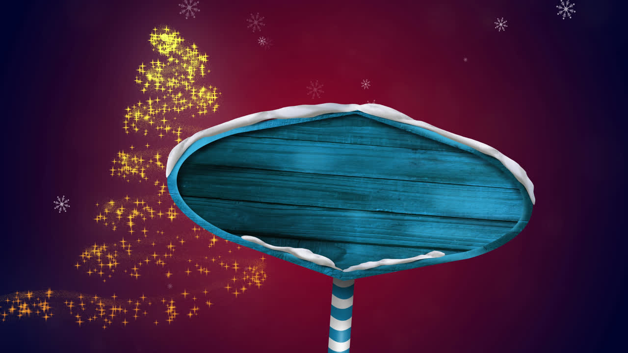 Animation of snow falling over blue signpost