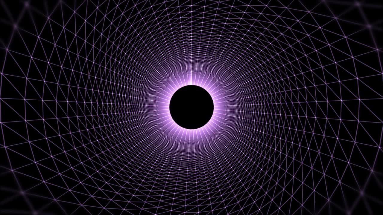 Abstract luminous dots appear in a seamless loop motion graphic tunnel. A futuristic loop animation on a dark background